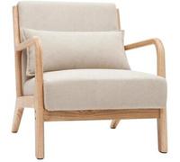 Miliboo Sillón de madera clara y tela efecto aterciopelado beige DERRY