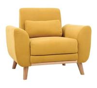 Miliboo Sillón diseño tejido efecto terciopelo amarillo mostaza y patas roble EKTOR