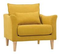 Miliboo Sillón diseño tejido efecto terciopelo amarillo mostaza y roble KATE