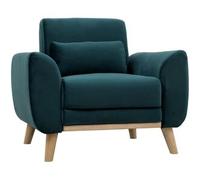 Miliboo Sillón diseño tejido efecto terciopelo azul petróleo y patas roble EKTOR