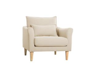 Miliboo - Sillón escandinavo, tejido beige y madera clara, Kate