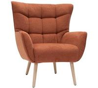 Miliboo Sillón nórdico con tejido efecto aterciopelado texturizado terracota y madera de caucho maciza AVERY