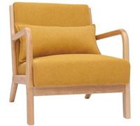 Miliboo Sillón nórdico de tejido efecto aterciopelado amarillo mostaza y madera clara maciza DERRY