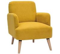 Miliboo Sillón nórdico de tejido efecto aterciopelado texturizado amarillo mostaza y madera ISKO
