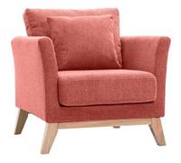 Miliboo Oslo - Sillón escandinavo desenfundable de tela, efecto terciopelo texturizado, terracota y madera clara