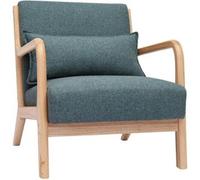Miliboo Sillón nórdico de tejido verde grisáceo y madera clara maciza DERRY