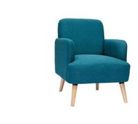 Miliboo Sillón nórdico de tela azul petróleo y madera clara ISKO