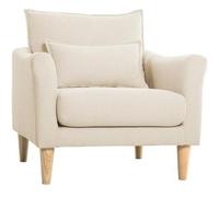 Miliboo Sillón nórdico de tela beige y madera de caucho maciza KATE