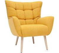 Miliboo Sillón nórdico efecto terciopelo amarillo mostaza y madera AVERY