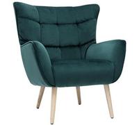 Miliboo Sillón nórdico efecto terciopelo azul petróleo y madera AVERY