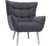 Miliboo Sillón nórdico efecto terciopelo gris oscuro y madera AVERY