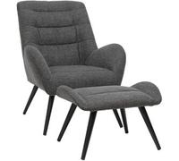 Miliboo Sillón y reposapiés moderno en tejido gris ZOE