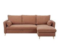 Miliboo Sofá cama con chaise longue 3-4 plazas con canapé de tela color terracota y madera clara DRISS