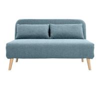 Miliboo Sofá cama de 2 plazas convertible en tela verde gris y madera clara AMIKO