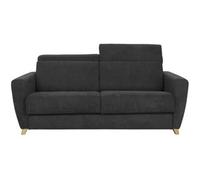 Miliboo Sofá convertible 3 plazas con reposacabezas ajustables efecto terciopelo gris oscuro GOYA