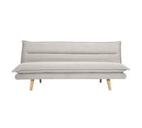 Miliboo Sofá Convertible de 3 plazas de tela de chenilla beige y madera clara Bingo