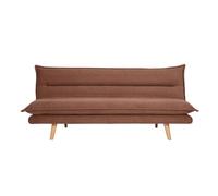 Sofá cama convertible de 3 plazas en tejido chenilla texturado tierra quemada y madera clara BINGO
