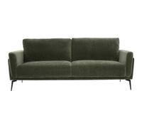 Miliboo Sofá de diseño de 3 plazas en tela de terciopelo verde caqui y metal negro MOSCO