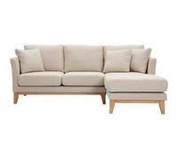 Miliboo Oslo - Sofá esquinero (4 plazas, tejido beige y madera clara)