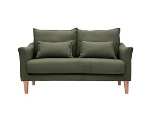 Miliboo Sofá escandinavo de 2 plazas de tela caqui y madera clara Kate