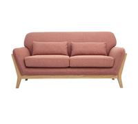 Miliboo - Sofá escandinavo de 2 plazas de tela efecto terciopelo texturizado terracota y madera clara Yoko