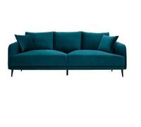 Miliboo Sofá moderno 3 plazas de terciopelo azul petróleo y metal negro JERRY
