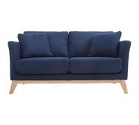 Miliboo Sofá nórdico 2 plazas desenfundable azul oscuro y patas madera clara OSLO