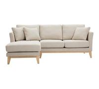 Miliboo Sofá nórdico con chaise longue a la izquierda en tela beige desenfundable con madera clara 3-4 plazas OSLO