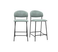 Taburetes de bar en tela efecto terciopelo texturado verde celadón H64 cm (lote de 2) BENTA
