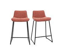 Miliboo Taburetes de bar de tela efecto terciopelo texturizado terracota y metal H65 cm (lote de 2) Boost