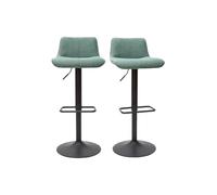 Miliboo Taburetes de barra ajustables de tela efecto terciopelo texturizado verde celadón y metal (paquete de 2) Boost