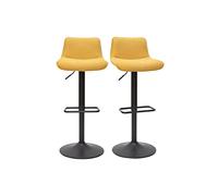 Miliboo Taburetes de barra ajustables giratorios 360° de tela efecto terciopelo texturizado amarillo mostaza y metal (lote de 2) Boost