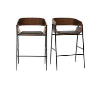 Miliboo - Taburetes de barra de diseño de madera oscura y metal, color negro (lote de 2)