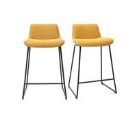 Miliboo Taburetes de barra de tela efecto terciopelo texturizado amarillo mostaza y metal H65 cm (lote de 2) Boost