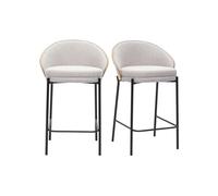 Miliboo - Taburetes de barra de tela efecto terciopelo texturizado beige, madera oscura y metal (65 cm, lote de 2)