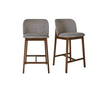 Miliboo - Taburetes de barra de tela efecto terciopelo texturizado gris y madera oscura (69 cm, lote de 2)