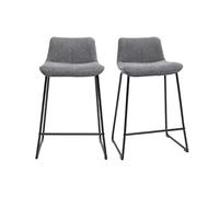 Miliboo Taburetes de barra de tela efecto terciopelo texturizado gris y metal H65 (2) Boost