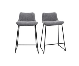 Miliboo Taburetes de barra de tela efecto terciopelo texturizado gris y metal H65 (2) Boost