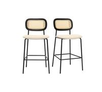 Miliboo - Taburetes, diseño de tela, efecto terciopelo texturizado, color beige, metal negro y canning, ratán (lote de 2)