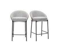 Miliboo Tucson - Taburetes de bar (tejido de terciopelo texturizado, color gris, madera oscura y metal, 65 cm, lote de 2)