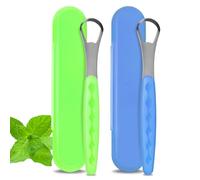 Milifox Raspador Lingual MetáLico para Adultos Y NiñOs,Limpiadores de Lengua de Acero Inoxidable Con Estuche,Portátil de Viaje,Limpieza Profunda,Mantiene el Aliento Fresco,Azul Claro Y Verde Claro