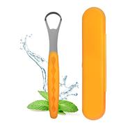 Milifox Raspador Lingual MetáLico para Adultos Y NiñOs,Limpiadores de Lengua de Acero Inoxidable Con Estuche,Portátil de Viaje,Limpieza Profunda,Mantiene el Aliento Fresco,Naranja