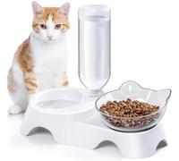MILIFUN Juego de Cuencos Dobles para Perros y Gatos con Botella de Agua automática para Perros y Gatos de tamaño pequeño o Mediano (Blanco)