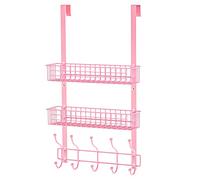 MILIJIA Perchero para colgar sobre la puerta con cesta de malla, estante de almacenamiento desmontable para toallas, sombreros, bolsos, abrigos (rosa, 2 capas)
