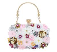 Milisente Bolso de mano de mujer con cuentas y flores, elegante bolso de mano para boda, con cristales, Blanco