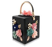 Milisente Bolso de mano de noche para mujer, diseño floral, cuadrado, bolso de noche, bolso cruzado de hombro, bolso de mano de flores para boda, Negro -, Medium