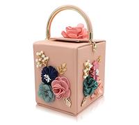 Milisente Bolso de mano de noche para mujer, diseño floral, cuadrado, bolso de noche, bolso cruzado de hombro, bolso de mano de flores para boda, Rosa claro, Medium