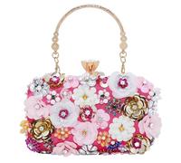 Milisente Bolso de mano para mujer, diseño de flores, bolso de noche con cadena y asa, Rosado, Small