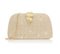 Milisente Bolso de mano para mujer, elegante, con cadena, para bodas, bolso de novia, bolso pequeño con cierre de hojas (dorado brillante)
