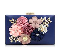 Milisente - Bolso de noche para mujer, bolso de mano de flores para boda, bolso floral para novia, Azul marino